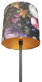 Stoffen Romantische vloerlamp zwart met bloemen kap 40 cm - Simplo Klassiek / Antiek E27 cilinder / rond Binnenverlichting Lamp