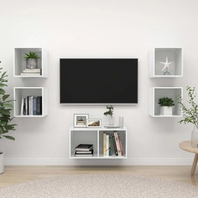 vidaXL 5-delige Tv-meubelset spaanplaat hoogglans wit