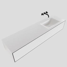 Zaro Lagom volledig naadloos solid surface onderkast 170cm mat zwart met 2 lades Push tot open. Compleet met solid surface wastafel met 0 kraangat(en)