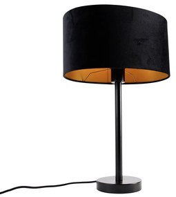 Tafellamp zwart met ovale velours kap zwart 35cm - Simplo Modern, Klassiek / Antiek E27 rond Binnenverlichting Lamp
