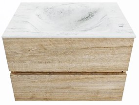 Mondiaz Vica DLux badmeubel 70cm washed oak 2 lades met wastafel opalo midden zonder kraangat