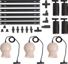 Modern railsysteem zwart met 4 spots en 3 hanglampen wit 1-fase - Iconic Bell Jeana Luxe
