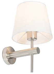 Moderne wandlamp staal met witte kap - Pluk