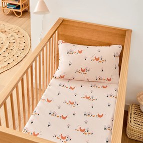 Hoeslaken voor baby's, van biologisch tetra, omslag 17 cm, met kippenprint, POULETTE