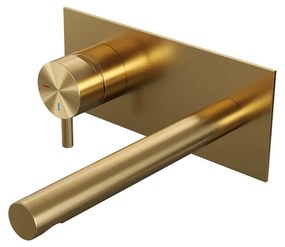 Brauer Gold Edition ColdStart wastafelkraan inbouw rechte uitloop met achterplaat model B2 geborsteld messing PVD