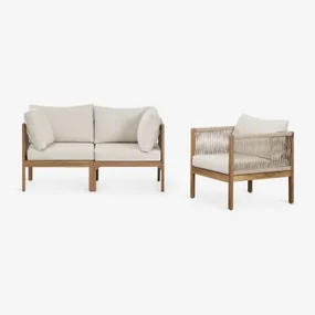 Woonkamerset Met 2-delige Modulaire Bank Met Armleuningen En Fauteuil In Branson Acaciahout Acacia Bruin - Sklum