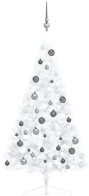 vidaXL Kunstkerstboom met LED's en kerstballen half 120 cm wit