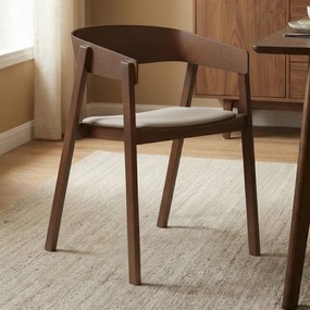 Walnoot Eetkamerstoel Met Beige Stof