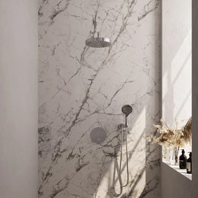 Brauer Stripe inbouw regendouche rond met 25cm hoofddouche, gebogen muurarm en 3 standen handdouche set 41 chroom
