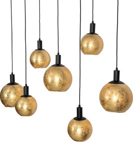 Smart hanglamp zwart met goud glas 7-lichts incl. 7 Wifi A60 - Bert
