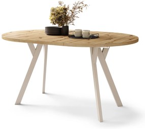 ALDO 100 Eiken Artisan/Beige poten - RONDE LOFT/INDUSTRIËLE TAFEL VOOR WOONKAMER/EETKAMER, UITSCHUIFBAAR