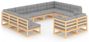 vidaXL 11-delige Loungeset met kussens massief grenenhout