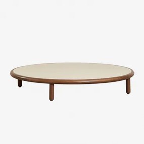 Ronde Salontafel Van Acaciahout Olivia Ø100 Cm & Beige - Semoline & Donker Acaciabruin - Sklum