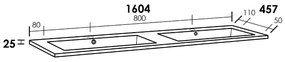 Sanituba Bologna wastafel mineraalmarmer met twee kraangaten 160cm