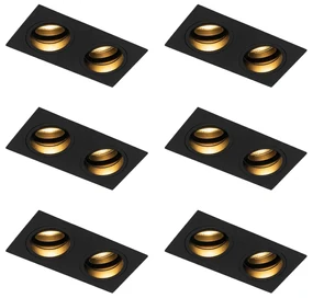 Set van 6 Vierkante inbouwspot zwart verstelbaar 2-lichts - Chuck GU10 Binnenverlichting Lamp