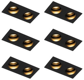 Set van 6 Vierkante inbouwspot zwart verstelbaar 2-lichts - Chuck