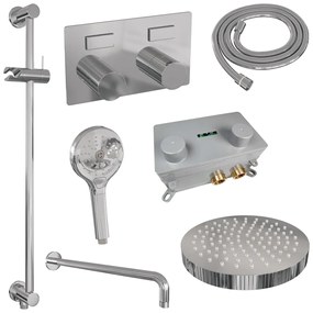 Brauer Stripe inbouw regendouche met 25cm hoofddouche, gebogen muurarm, 3 standen handdouche en glijstang set 35 chroom