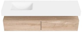 Zaro Alan badmeubel 170cm washed oak 2 lades met vrijhangende wastafel cloud links zonder kraangat talc