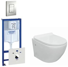 Go compact Toiletset - spoelrandloos - grohe inbouwreservoir - flatline toiletzitting - bedieningsplaat - mat chroom 0720002/0729205/sw242519/