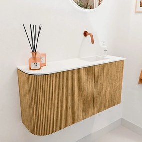 Mondiaz Joya 80cm toiletmeubel ronding links oak met wastafel faye rechts zonder kraangat talc