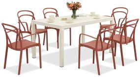 King/Vague wit met rode tuinset voor 6 personen Bica