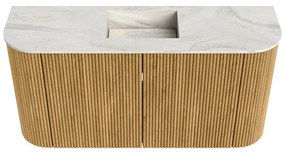 Mondiaz Joya DLux 85cm toiletmeubel ronding links/rechts oak met wastafel faye midden 1 kraangat ostra