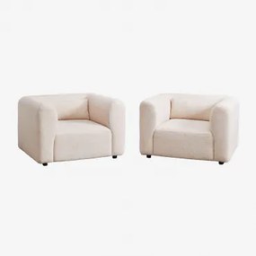 Pack Van 2 Gestoffeerde Fauteuils Fogler Teddystof Crème Beige - Sklum