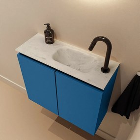 Mondiaz Ture DLux toiletmeubel 60cm jeans met wastafel opalo rechts met kraangat