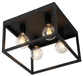 Industriële plafondlamp zwart 40 cm 4-lichts - Cage Industriele / Industrie / Industrial E27 vierkant Binnenverlichting Lamp