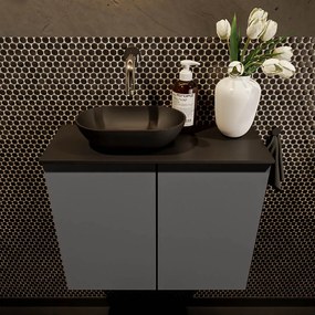 Mondiaz Fowy toiletmeubel 60cm dark grey met zwarte waskom links zonder kraangat