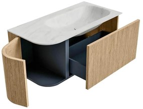 Mondiaz Kurve-dlux 95cm badmeubel ronding links oak met 1 lade en deur en wastafel big small rechts zonder kraangat opalo