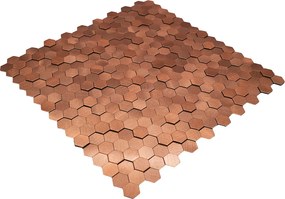 Zelfklevende Mozaïektegels Metaal | Mini Hexagon 3D Koper | 29,8×30,7 cm | Keuken, Bad &amp; WC