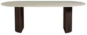 Eettafel Ovaal Travertin En Walnoot 220 Cm - 220 X 100cm.