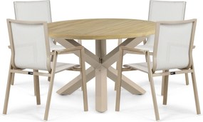 Tuinset Ronde Tuintafel 4 personen 120 cm Aluminium Zand/Beige Lifestyle Garden Furniture Fiora/Rockville