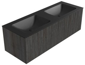 Mondiaz Kurve 130cm badmeubel shadow met 2 lades en wastafel cloud dubbel zonder kraangat urban