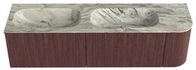 Mondiaz Kurve-dlux 165cm badmeubel ronding rechts ruby met 2 lades en 1 deur en wastafel stor small dubbel/links zonder kraangat glace