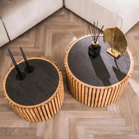 Ronde Salontafel Set Leisteen En Hout