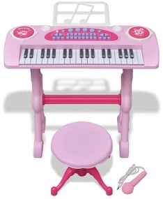 vidaXL Speelgoedkeyboard met krukje/microfoon en 37 toetsen roze