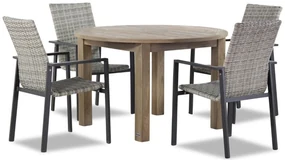 Tuinset Ronde Tuintafel 4 personen 120 cm Wicker Grijs Lifestyle Garden Furniture Upton/Brighton