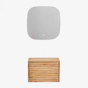 Deleyna Zwevend Houten Badkamermeubelset Natuurlijk Hout & Without Sink & Vierkant Led En Anticondens 75x75 Cm Riben & Zonder Kraan - Sklum