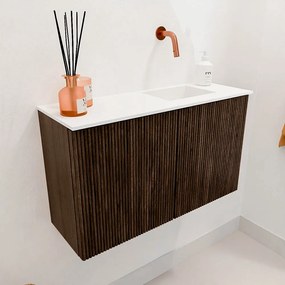 Mondiaz Joya 70cm toiletmeubel walnut met wastafel faye rechts zonder kraangat talc