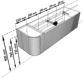 Mondiaz Kurve 145cm badmeubel ronding links shadow met 1 lade en deur en wastafel big large rechts 2 kraangaten