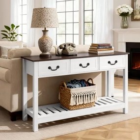 VEVOR Consoletafel/Salontafel met lades en opbergvak, smalle rechthoekige entreetafel van MDF + spaanplaat voor hal, slaapkamer, woonkamer, entree, gangtafel 120 x 30 x 80 cm Bruin + Wit