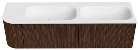 Mondiaz Kurve 165cm badmeubel ronding links walnut met 2 lades en 1 deur en wastafel big small dubbel/rechts zonder kraangat