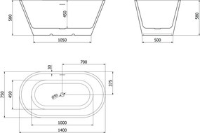 Mexen Luna vrijstaande badkuip 140 x 75 cm, wit, witte overloop - 52031407500-20