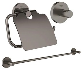 GROHE Essentials accessoireset 3-delig met handdoekhouder, handdoekhaak en toiletrolhouder met klep brushed hard graphite sw98977/sw99001/sw99016/