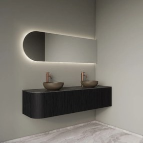 Gliss Design Alluro badmeubel ribbelfront met ronding links 160cm black en zwart leisteen toppaneel