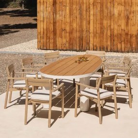 Taneli Ovale Tafelset, 260x110 Cm, Gemaakt Van Aluminium En Teakhout, En 8 Saira Acacia Houten Tuinstoelen. Teakhout - Sklum