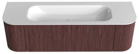 Mondiaz Kurve 150cm badmeubel ronding links/rechts ruby met 1 lade en 2 deuren en wastafel big medium midden zonder kraangat