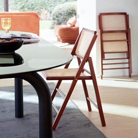 Set van 2 plooibare stoelen in beukenhout en riet, Rivia